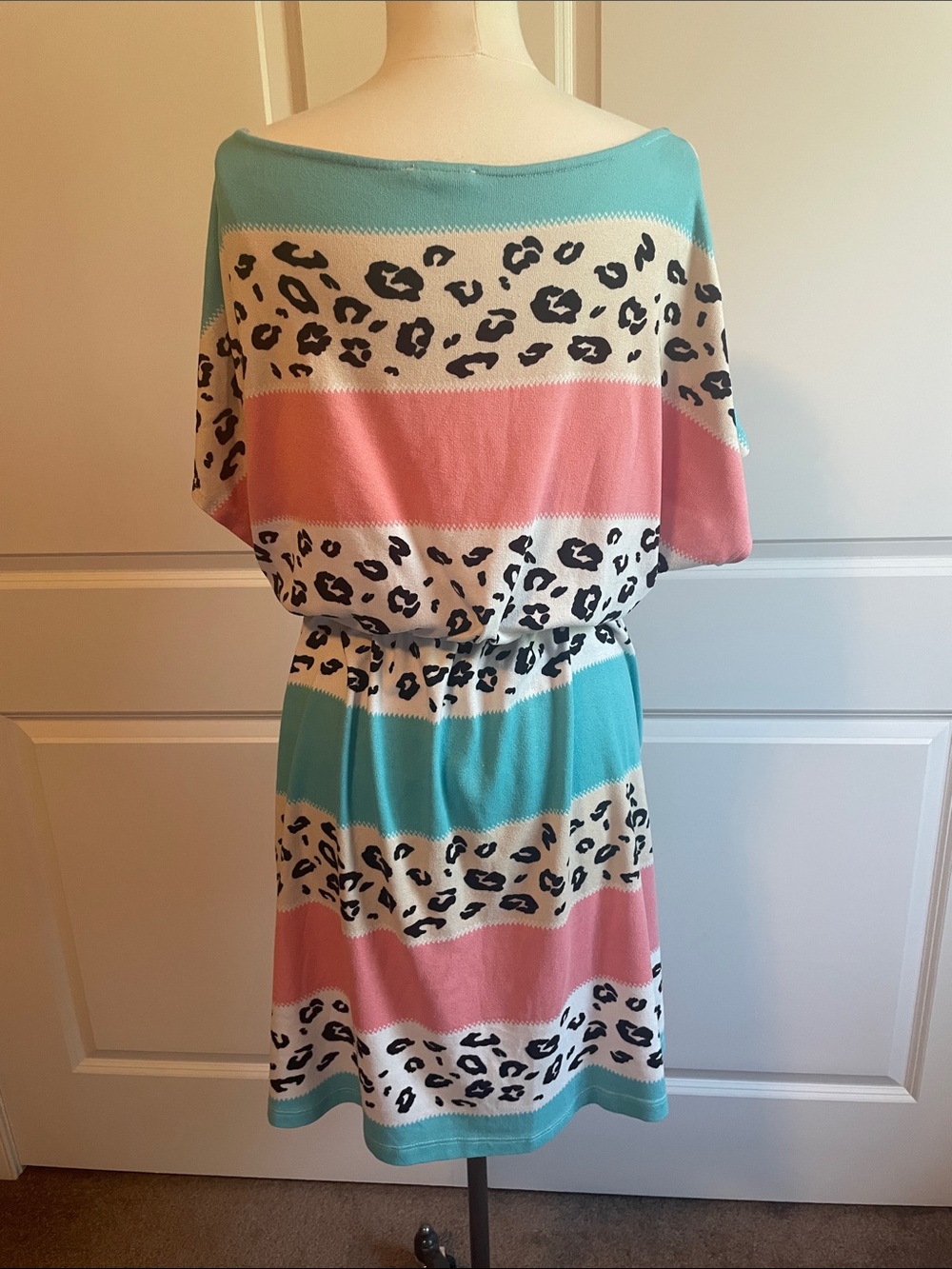 ODDI Striped Pink & Teal Leopard Print Belted Dress Size 3X - Picture 4 of 7